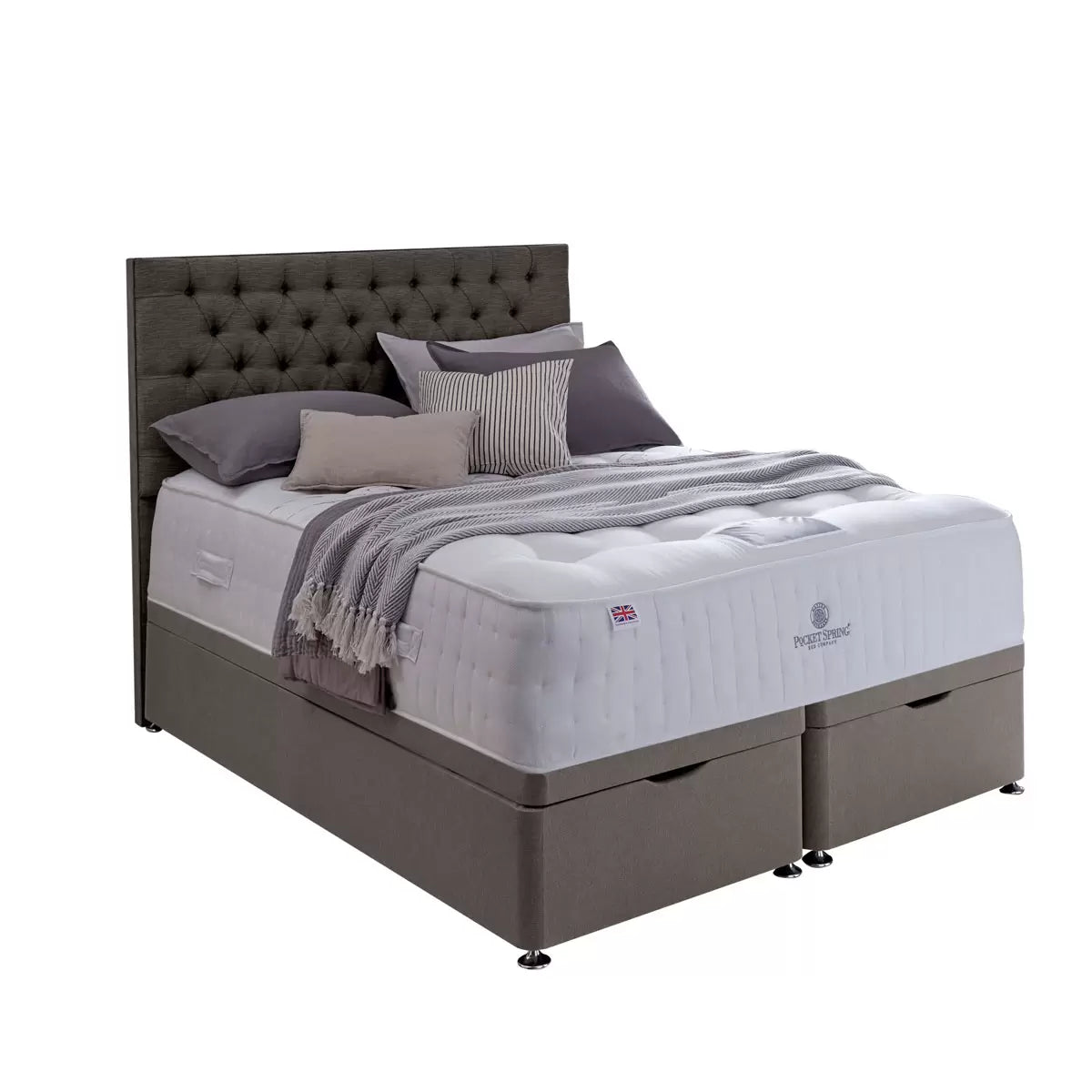 Pocket Spring Bed Company Mulberry Mattress & Pebble Grey Full Ottoman Divan