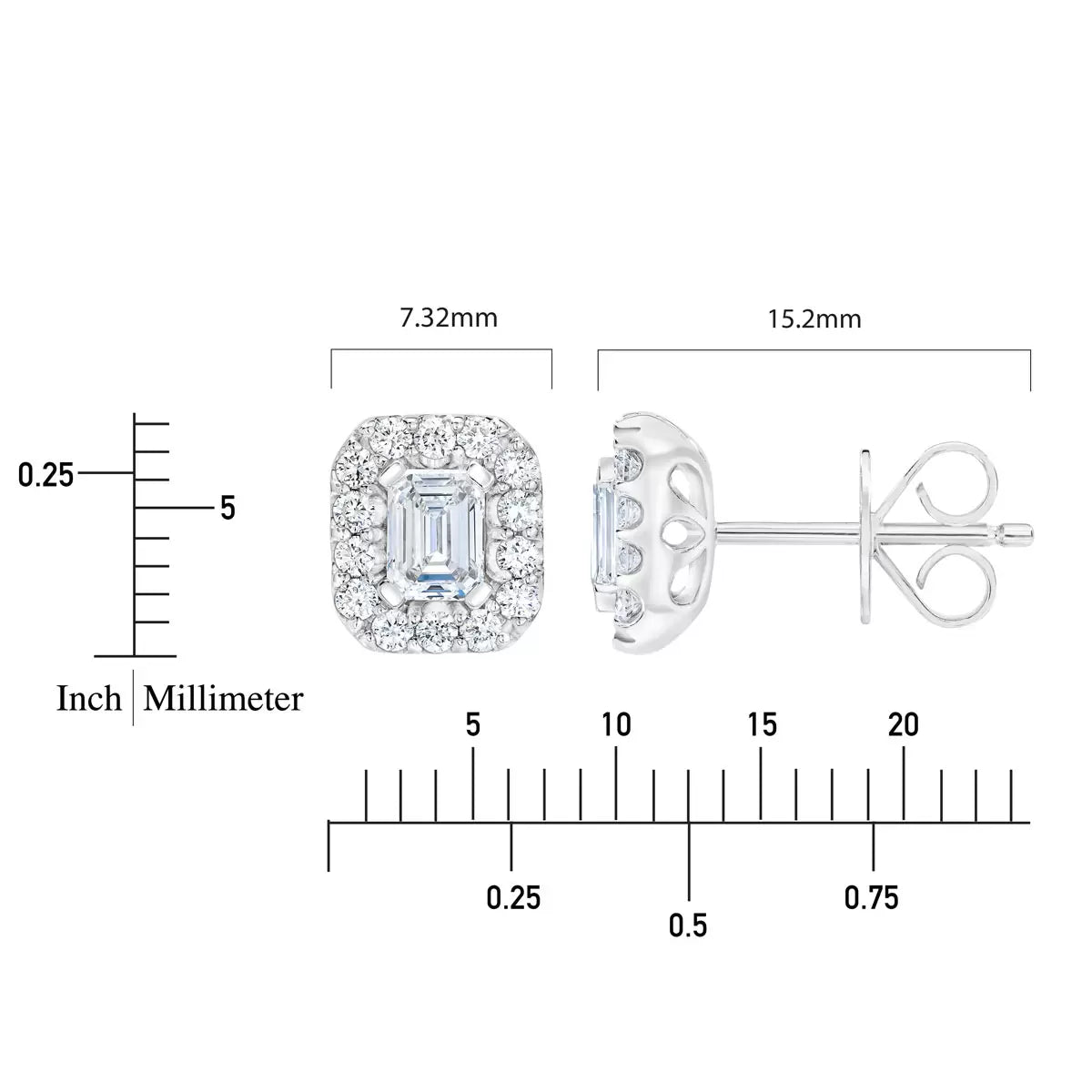 1.00ctw Emerald and Round Brilliant Cut Diamond Halo Stud Earrings, 14ct White