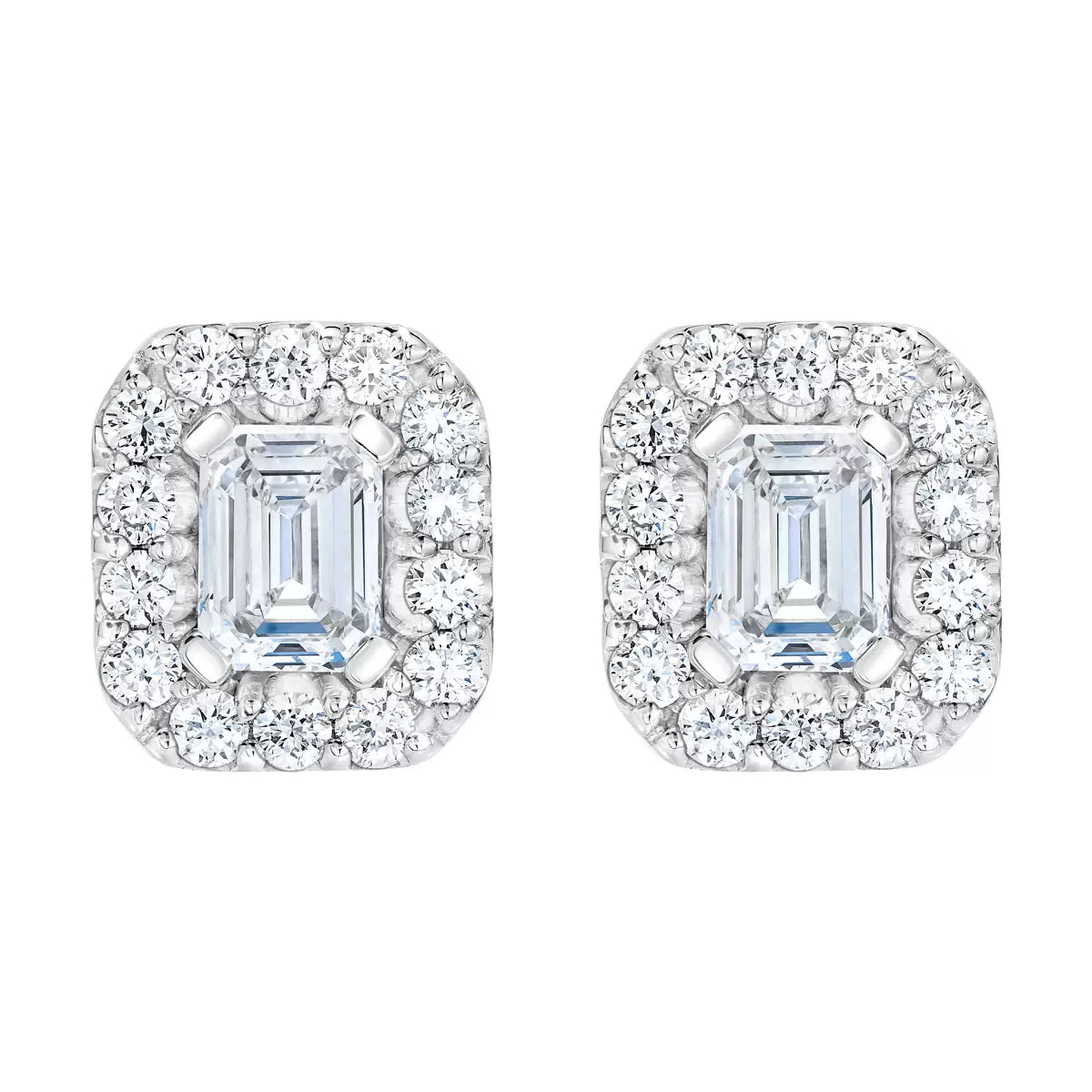 1.00ctw Emerald and Round Brilliant Cut Diamond Halo Stud Earrings, 14ct White