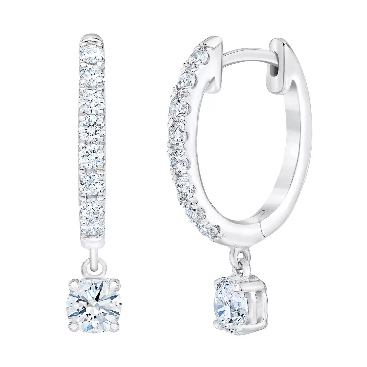 1.00ctw Round Brilliant Cut Diamond Dangle Hoop Earrings, 14ct White Gold