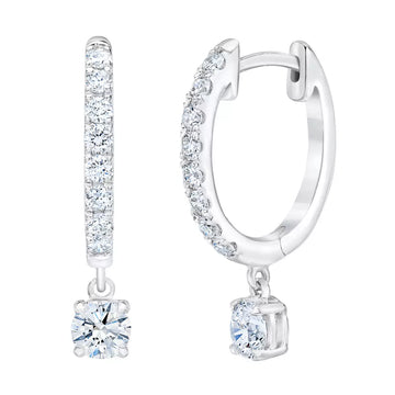 1.00ctw Round Brilliant Cut Diamond Dangle Hoop Earrings, 14ct White Gold