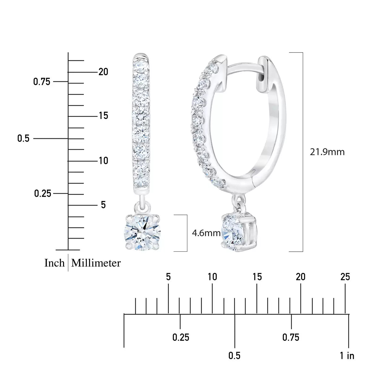 1.00ctw Round Brilliant Cut Diamond Dangle Hoop Earrings, 14ct White Gold