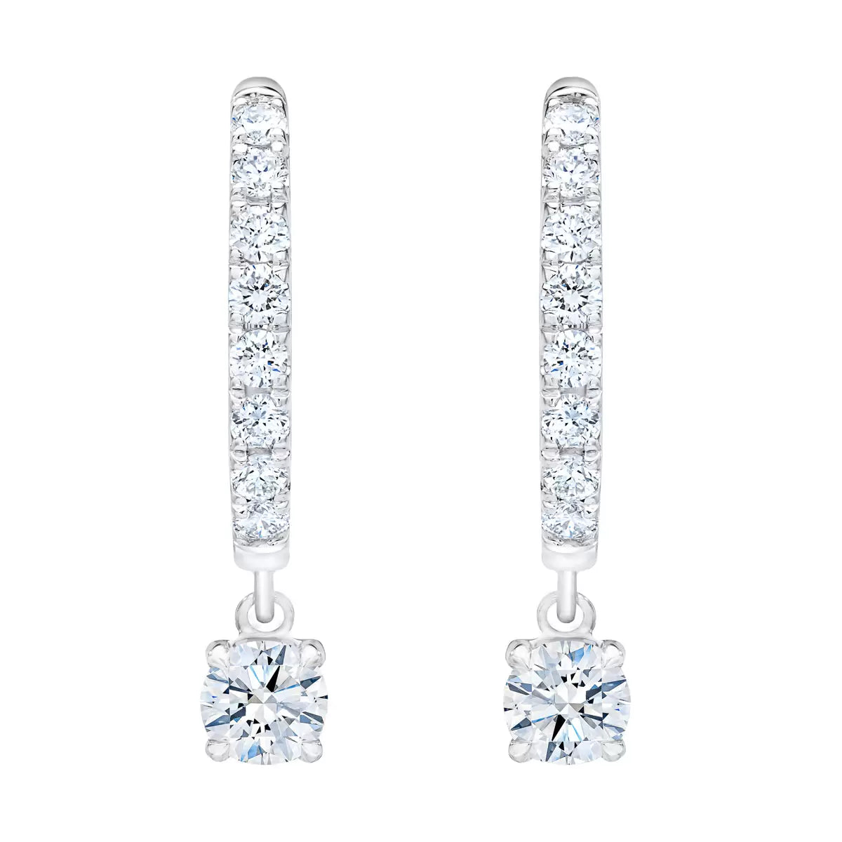 1.00ctw Round Brilliant Cut Diamond Dangle Hoop Earrings, 14ct White Gold