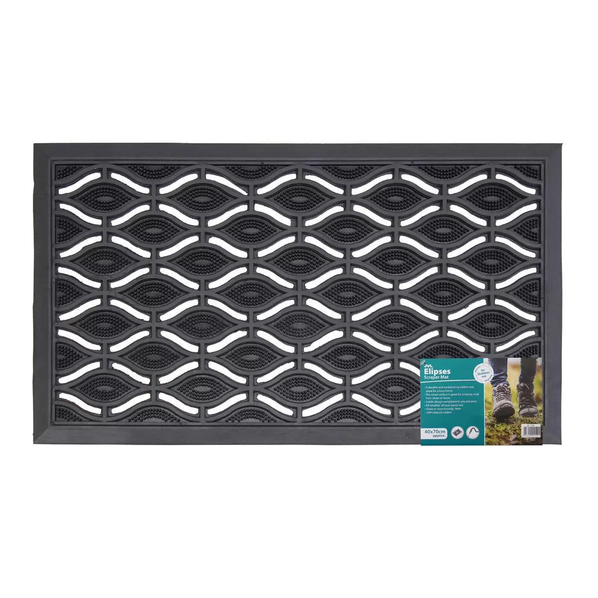 JVL Elipses Eyes Rubber Door Mat, 40 x 70 cm