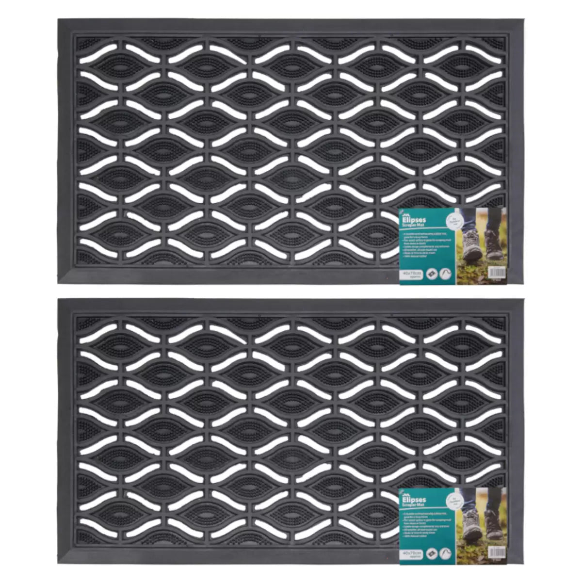 JVL Elipses Eyes Rubber Door Mat, 40 x 70 cm