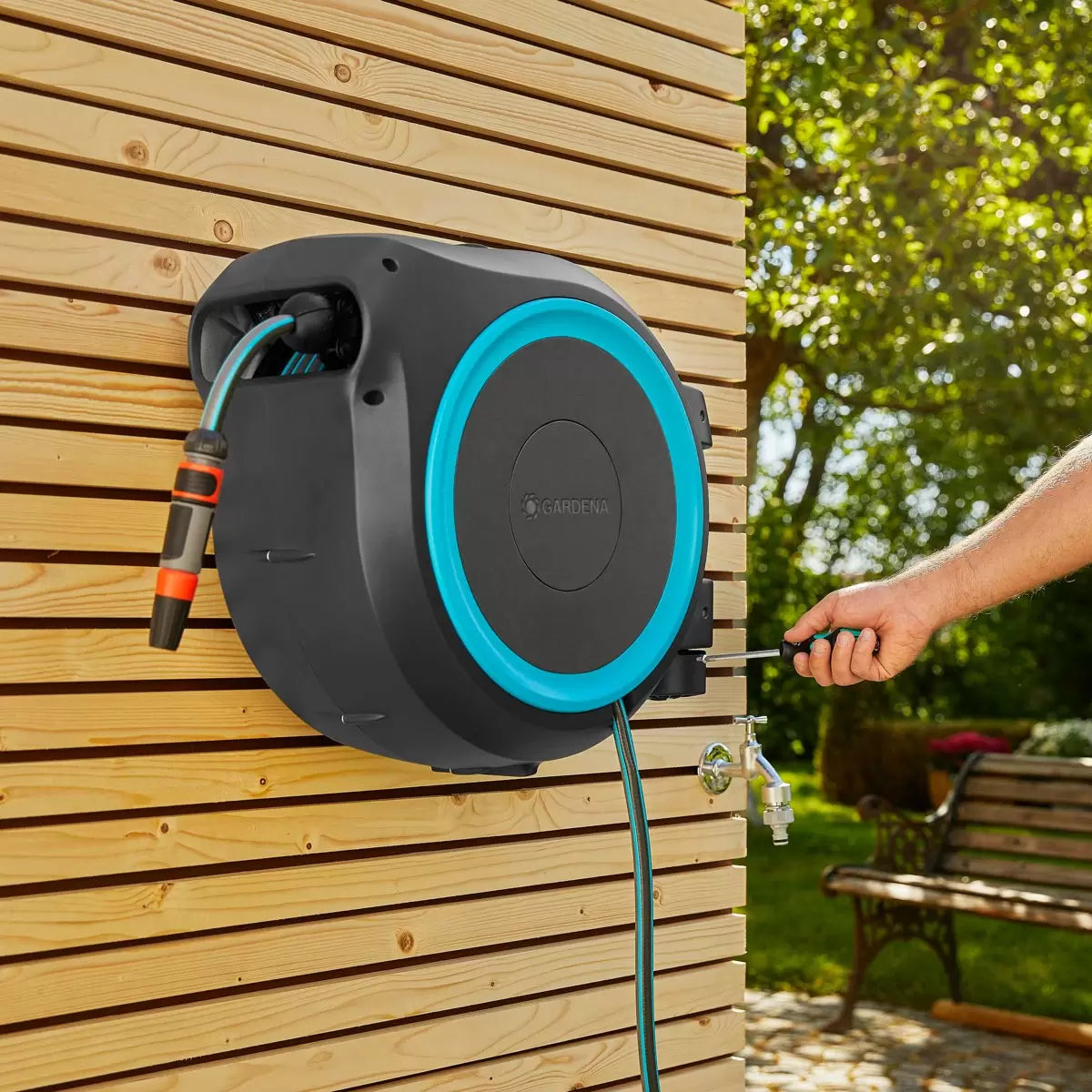 Gardena Wall-Mounted 35m (114.8ft) Hose Box with Automatic Roll-Up