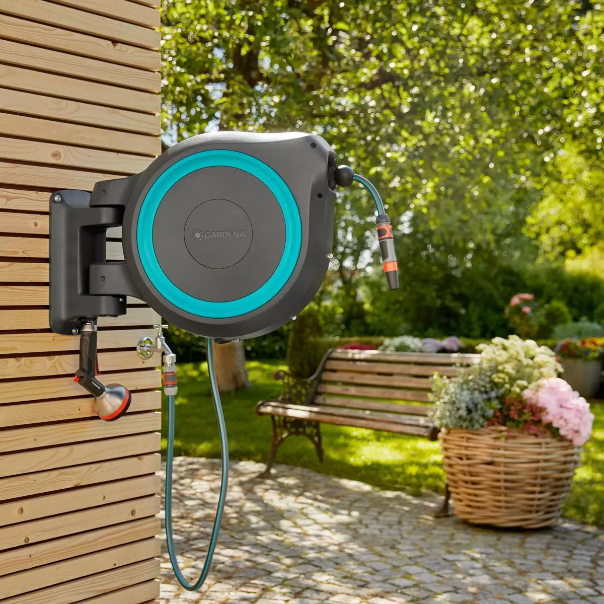 Gardena Wall-Mounted 35m (114.8ft) Hose Box with Automatic Roll-Up