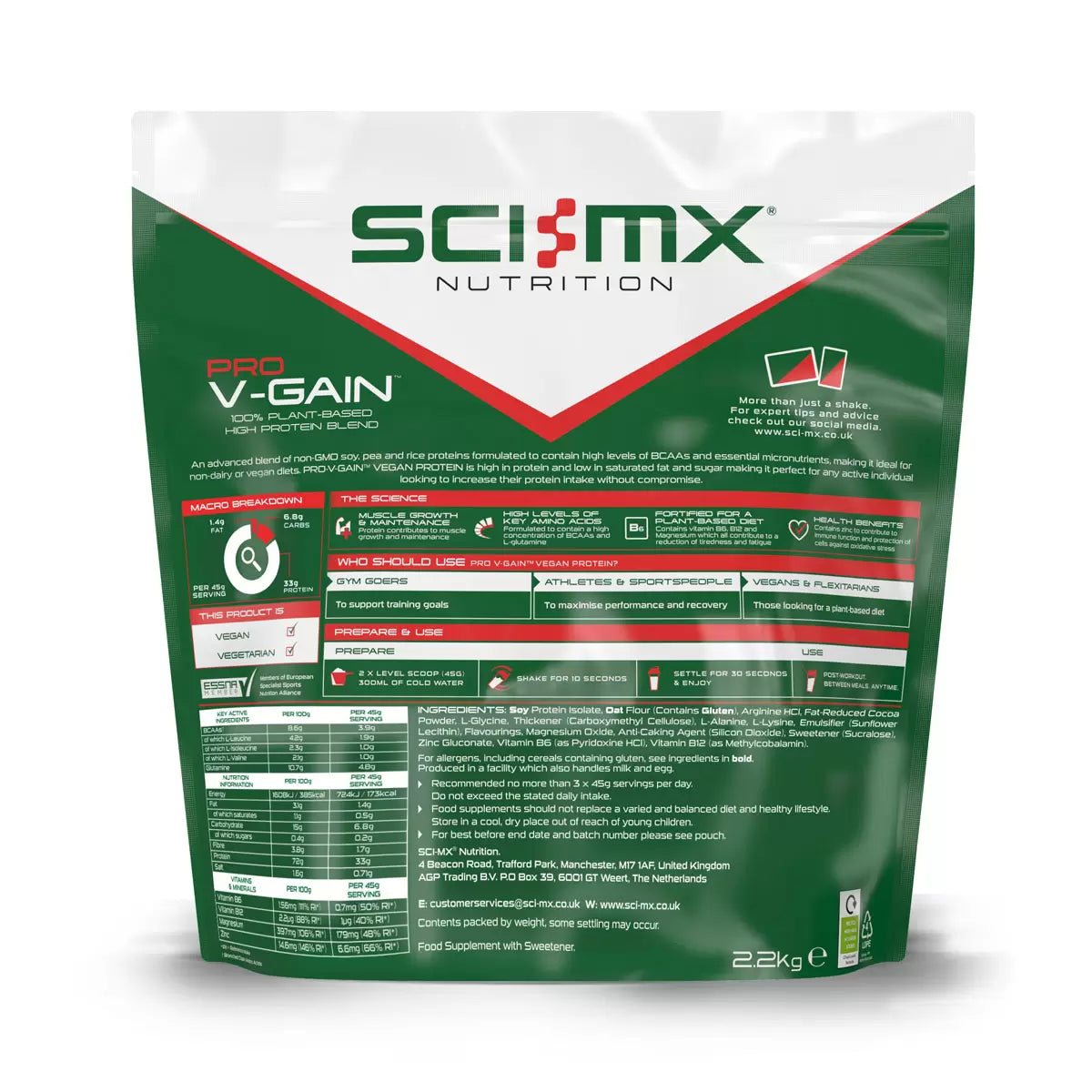 Sci-Mx® Nutrition Pro V-Gain Plant Chocolate Protein Powder, 2.2kg