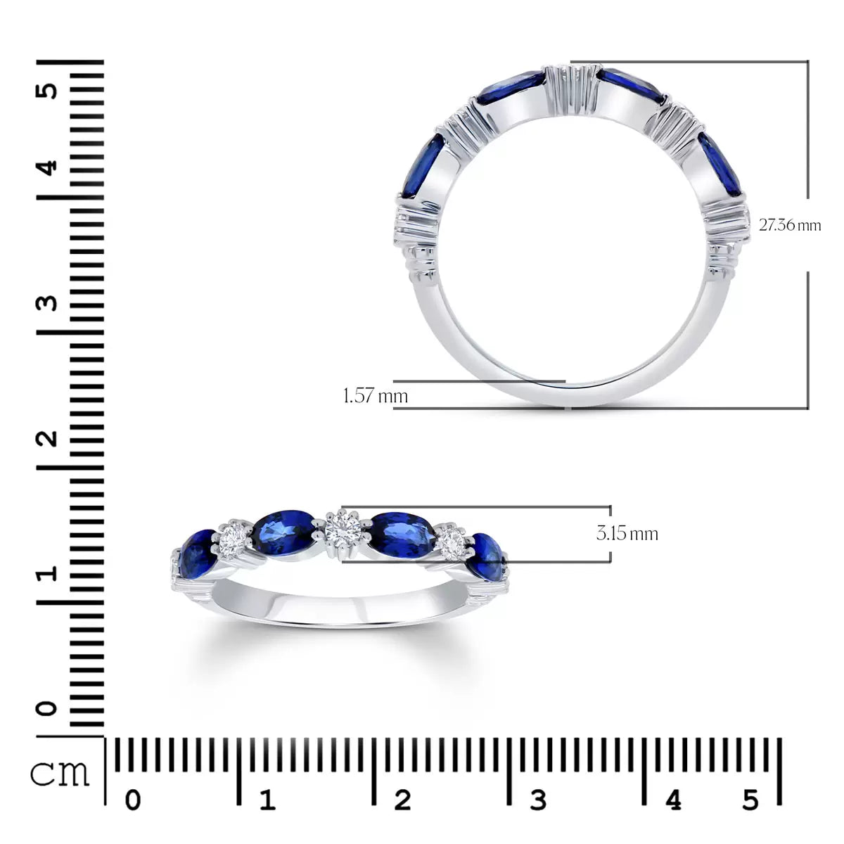 Oval Cut Blue Sapphire & 0.25ctw Diamond Ring, 18ct White Gold