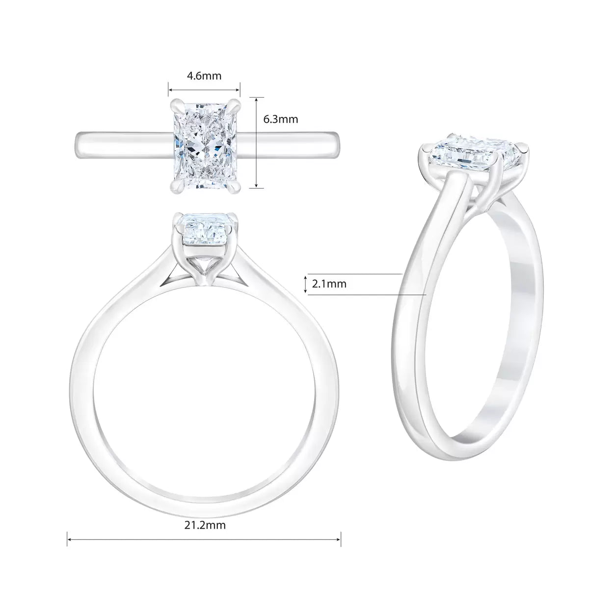 1.00ct Radiant Cut Diamond Solitaire Ring, Platinum