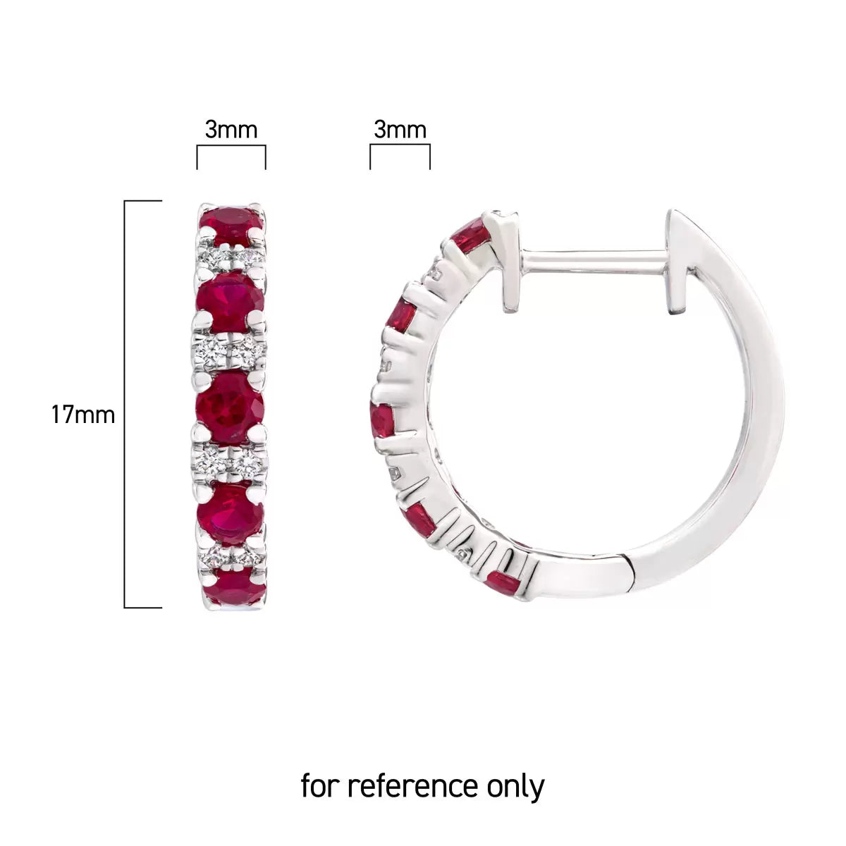 Round Cut Ruby & 0.09ctw Diamond Hoop Earrings, 14ct White Gold