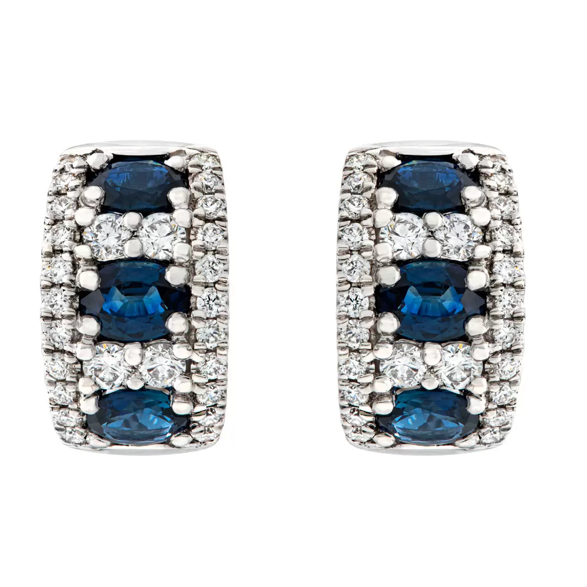 Oval Blue Sapphire and 0.45ctw Diamond Hoop Earrings, 18ct White Gold