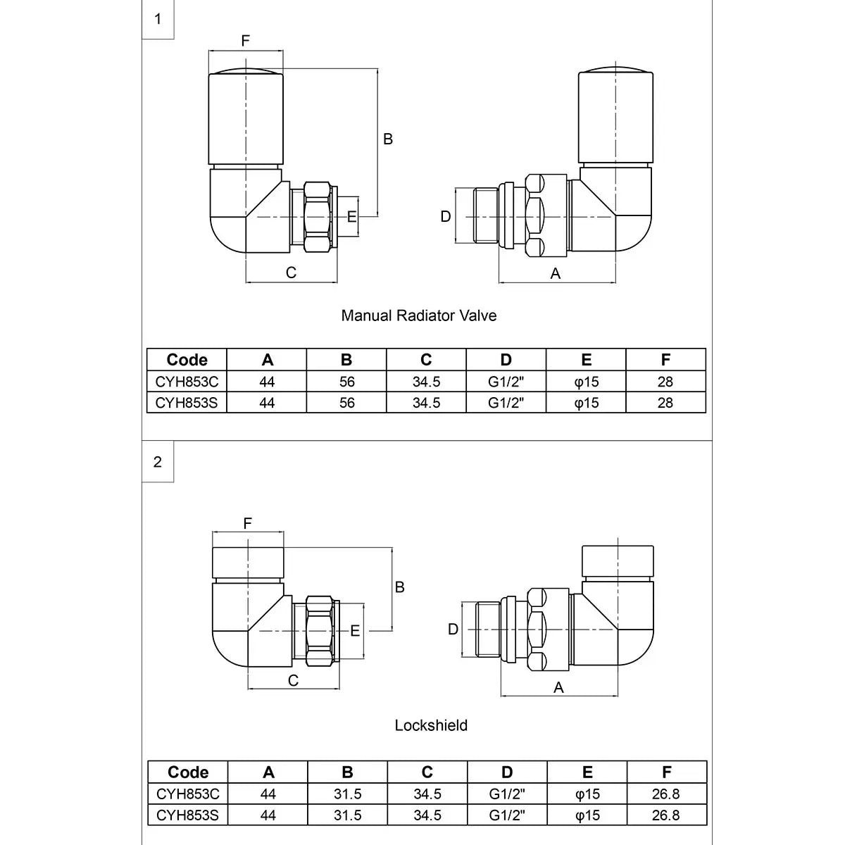 Aeon Cylindrical-30 Corner Manual Valve + L/S (Pair)