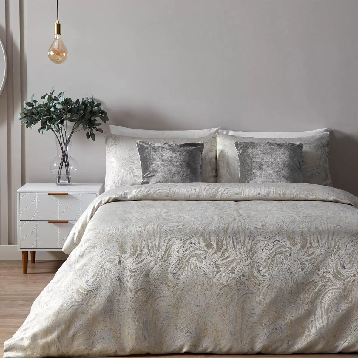 Paoletti Marble Oyster Duvet Cover Set, in 3 Sizes