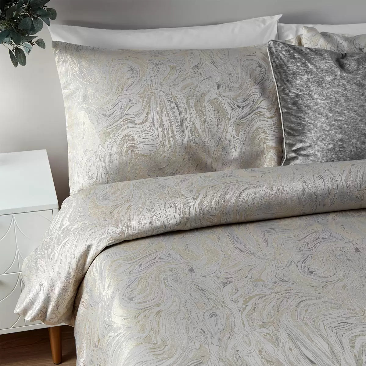 Paoletti Marble Oyster Duvet Cover Set, in 3 Sizes