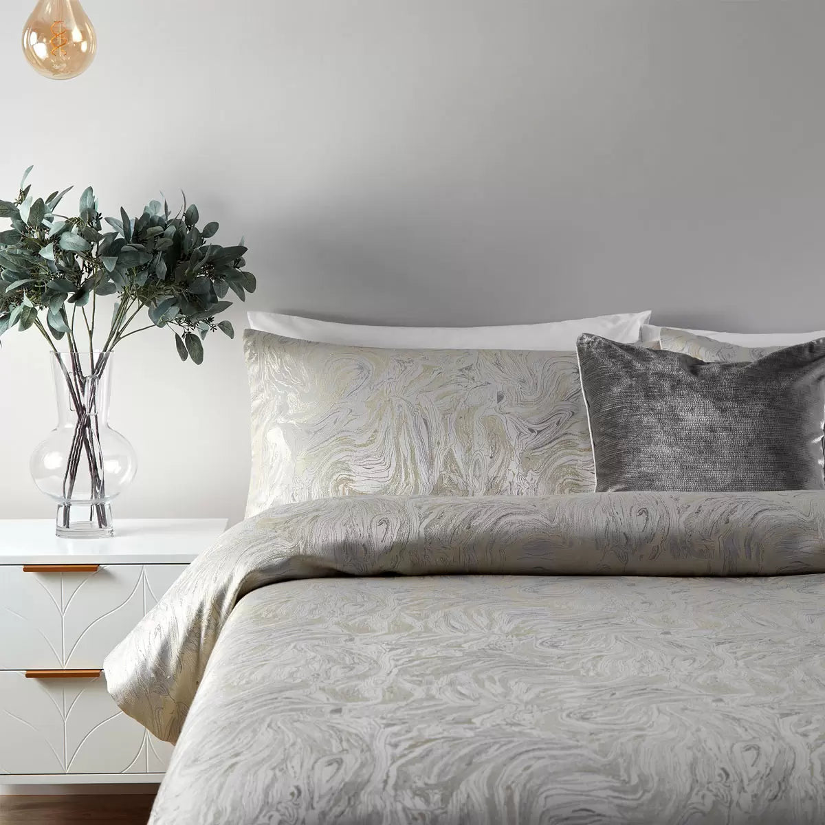 Paoletti Marble Oyster Duvet Cover Set, in 3 Sizes