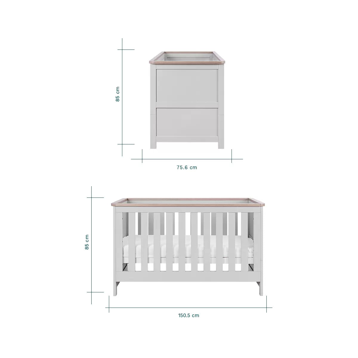 Tutti Bambini Verona 4 Piece Nursery Furniture Set, Grey & Oak