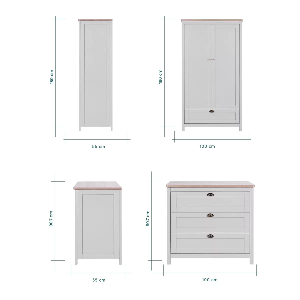 Tutti Bambini Verona 4 Piece Nursery Furniture Set, Grey & Oak