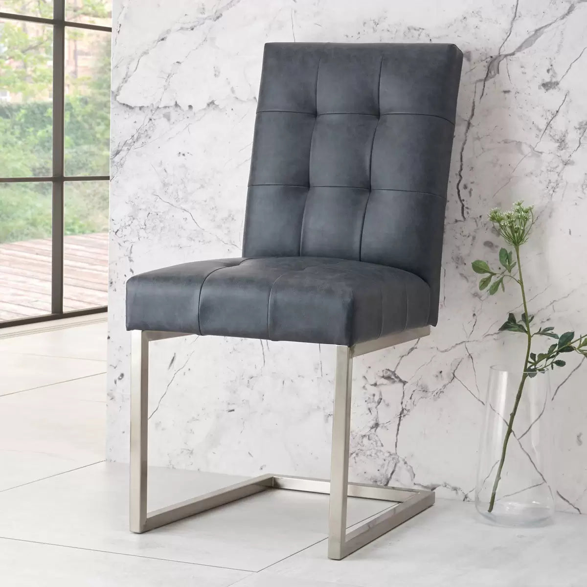 Bentley Designs Tivoli Mottled Black Faux Leather Cantilever Dining Chair, 2