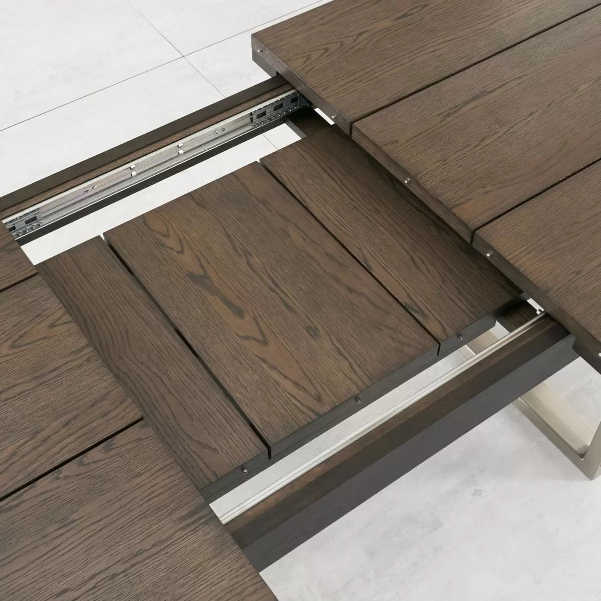 Bentley Designs Tivoli Dark Oak Extending Dining Table + 6 Black Cantilever