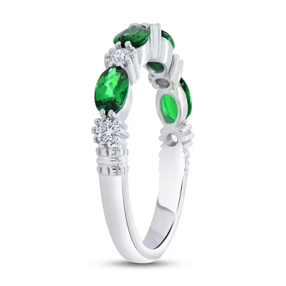 Oval Cut Lab Emerald & 0.25ctw Diamond Ring, 18ct White Gold