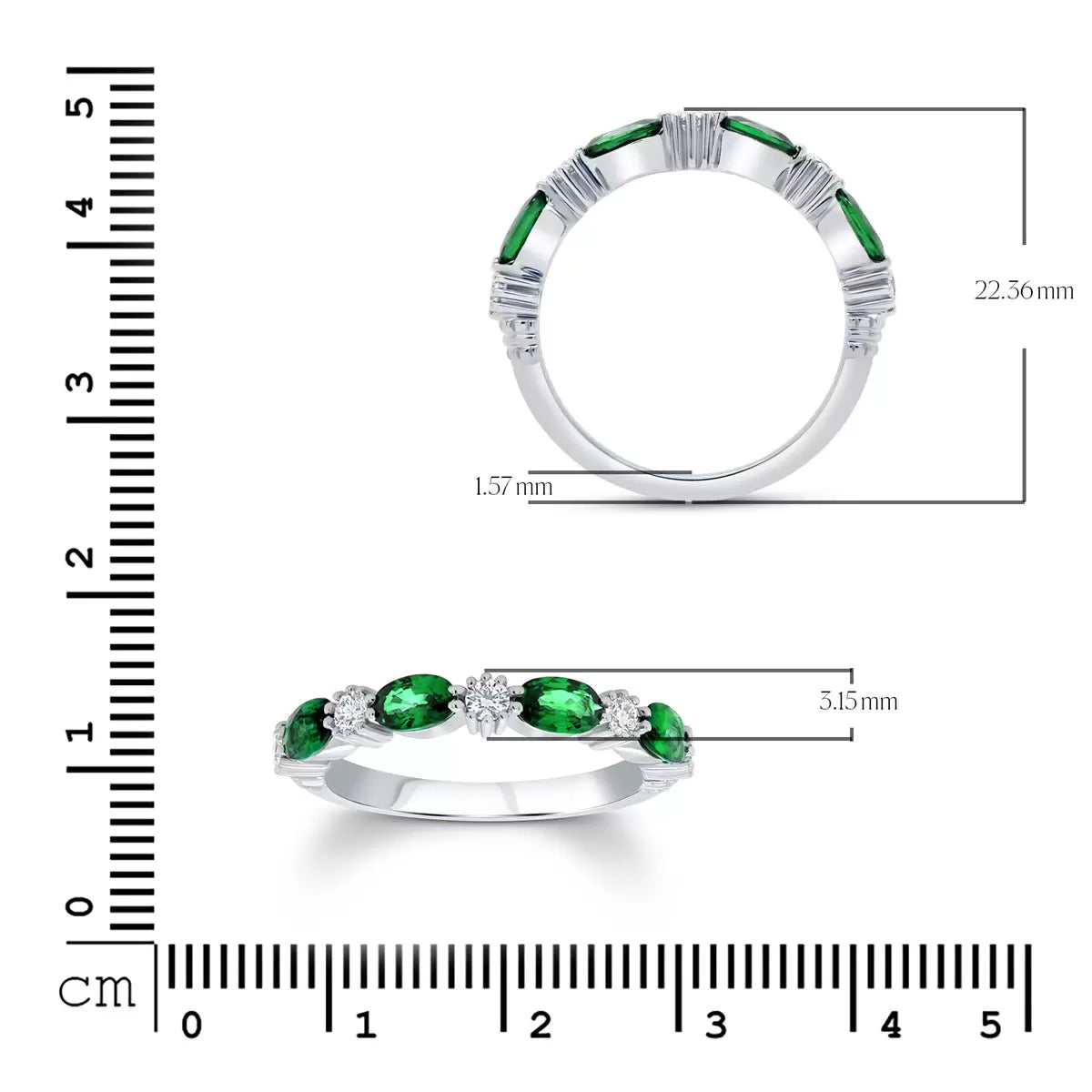 Oval Cut Lab Emerald & 0.25ctw Diamond Ring, 18ct White Gold