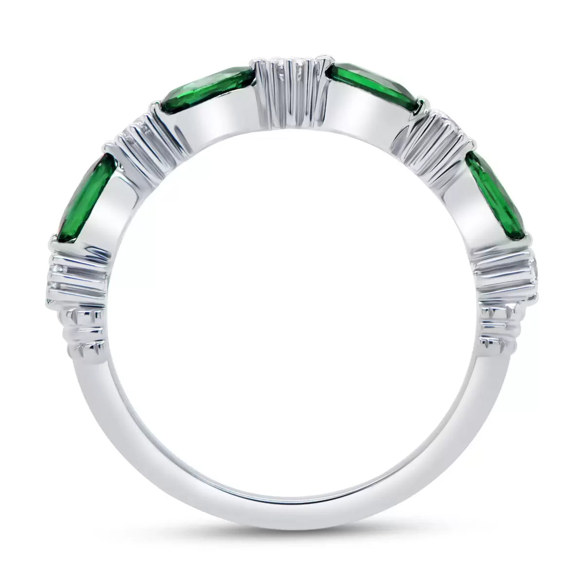 Oval Cut Lab Emerald & 0.25ctw Diamond Ring, 18ct White Gold