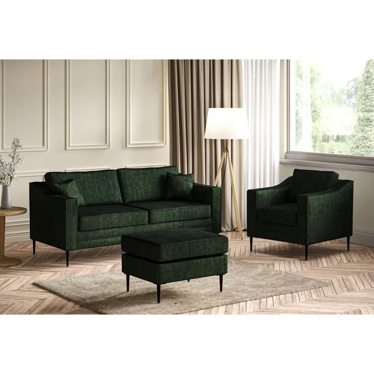 Aspen Green Velvet 3 Seater Sofa