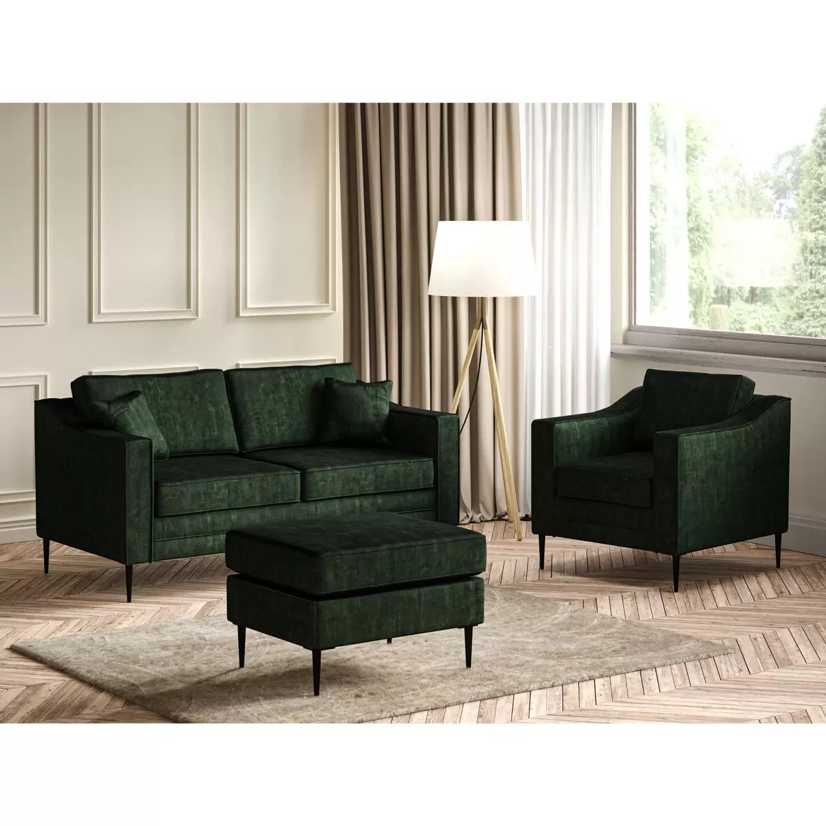 Aspen Green Velvet Large 2 Seater Sofa