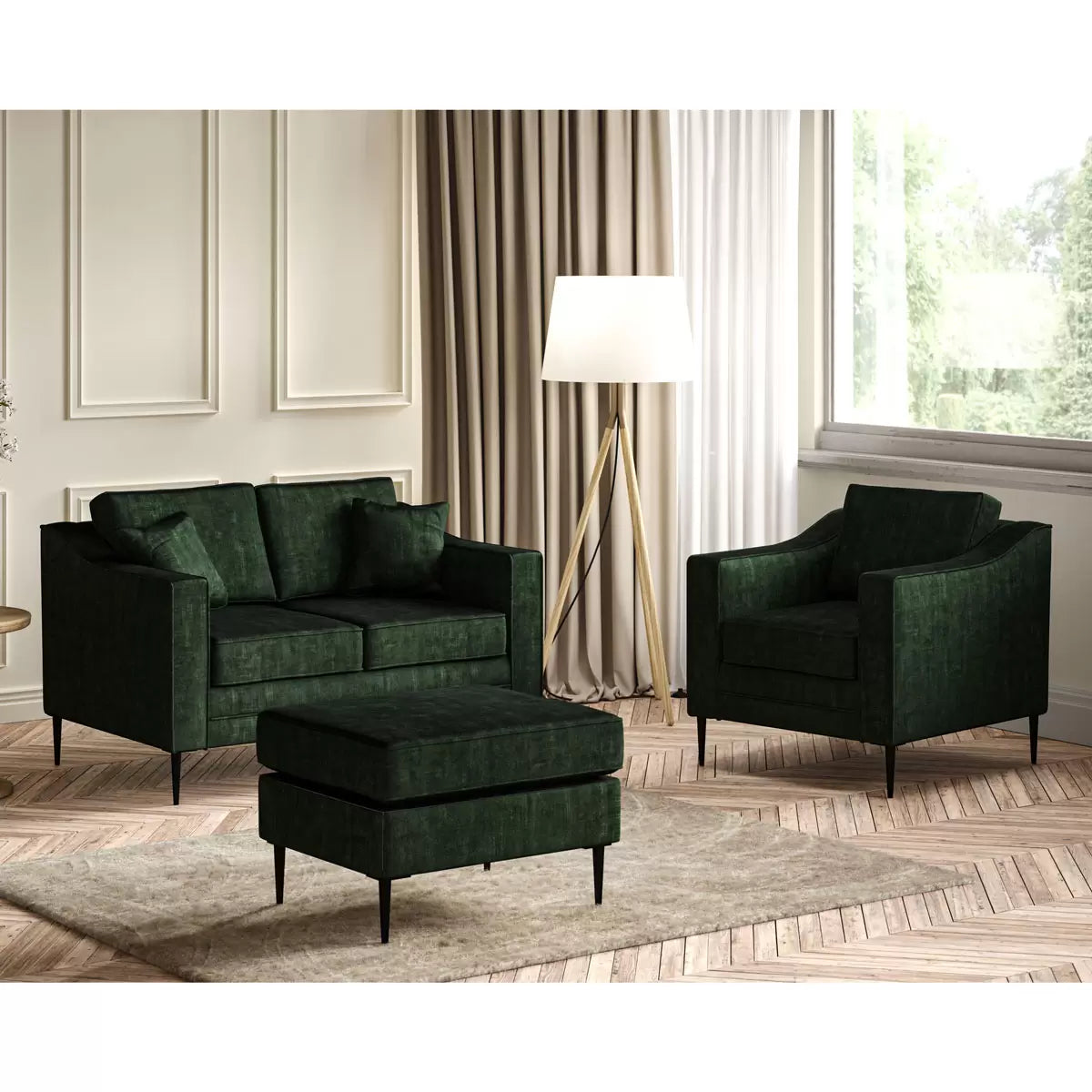 Aspen Green Velvet 2 Seater Sofa