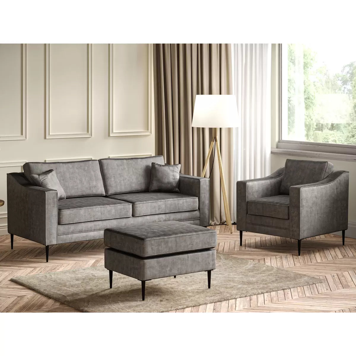 Aspen Grey Velvet 3 Seater Sofa