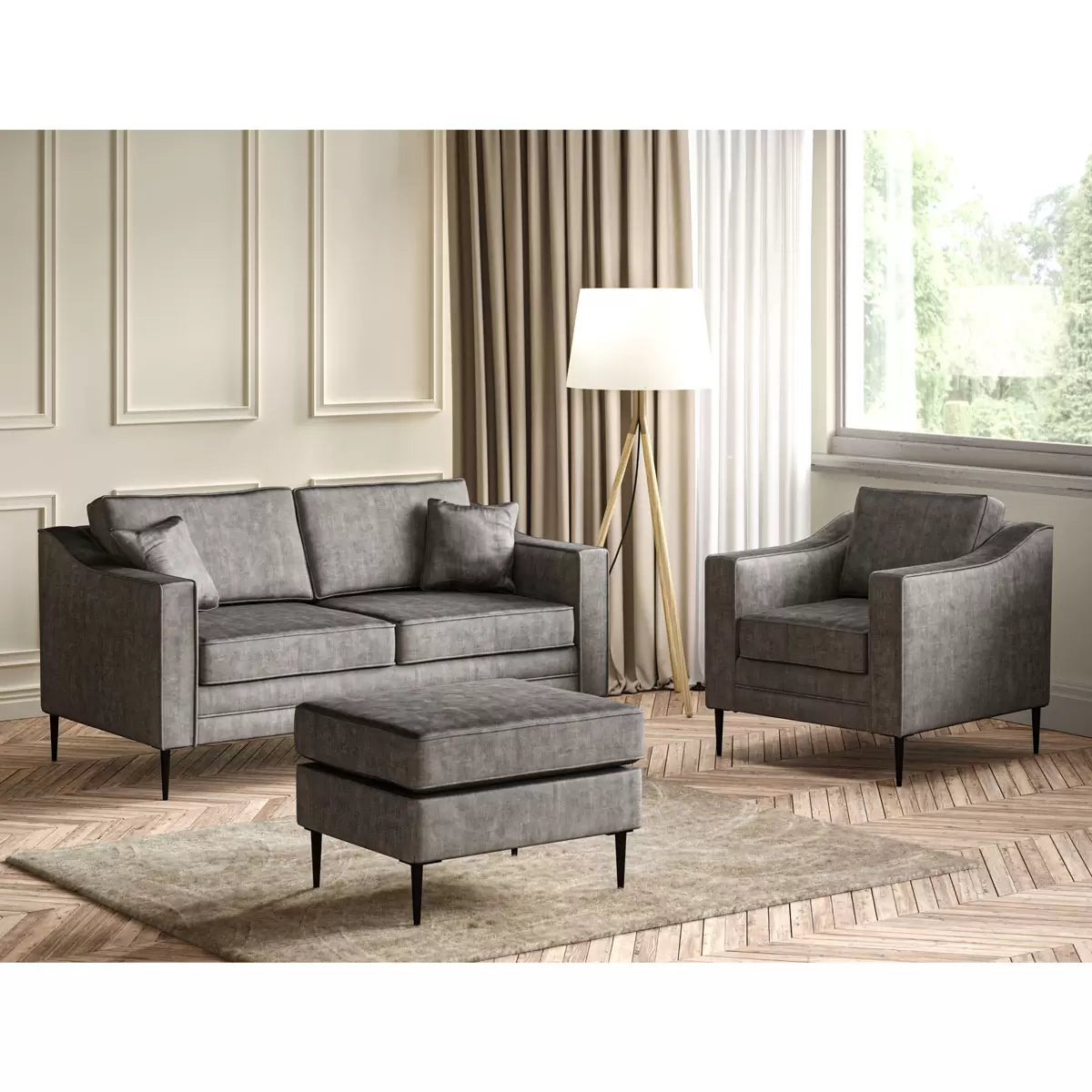 Aspen Grey Velvet Large 2 Seater Sofa