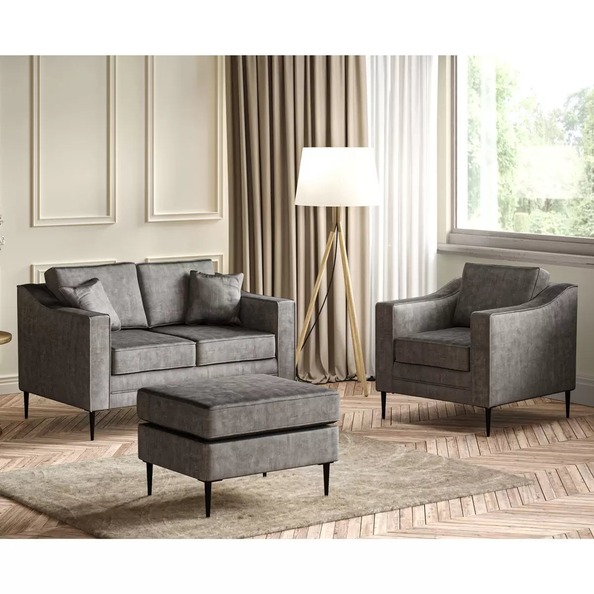 Aspen Grey Velvet 2 Seater Sofa
