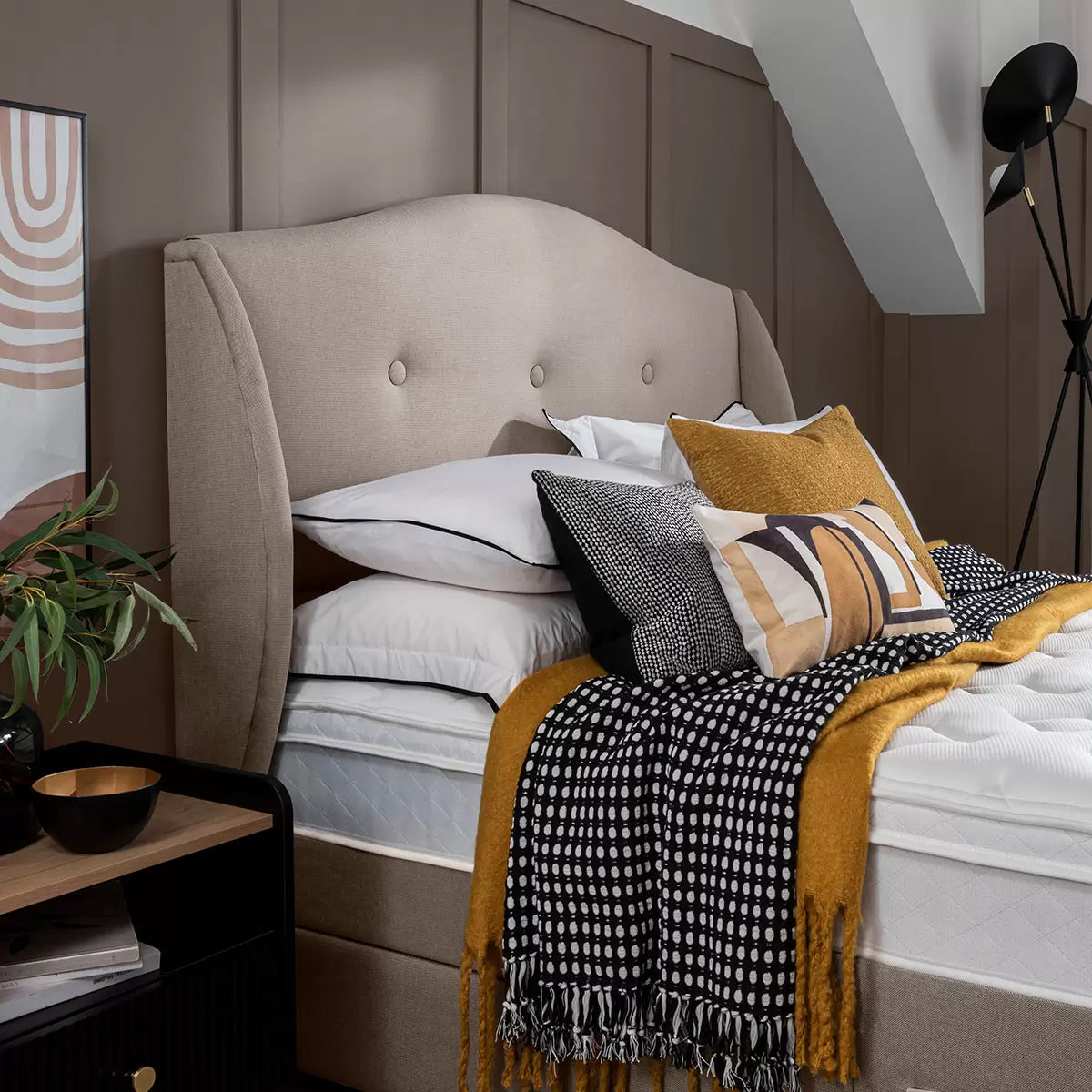 Silentnight Camden Sandstone Fabric Full Height Headboard in 3 Sizes