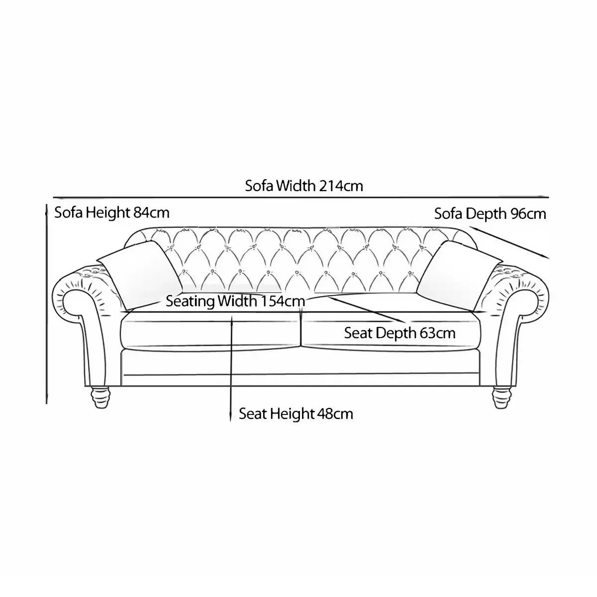 Bordeaux Button Back Blue Fabric 3 Seater Sofa