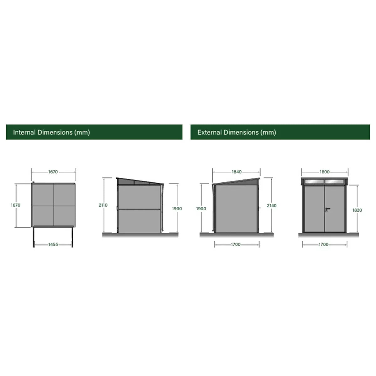 Stone Garden 5ft 11" x 5ft 11" (1.8m x 1.84m) Two Door Steel Shed