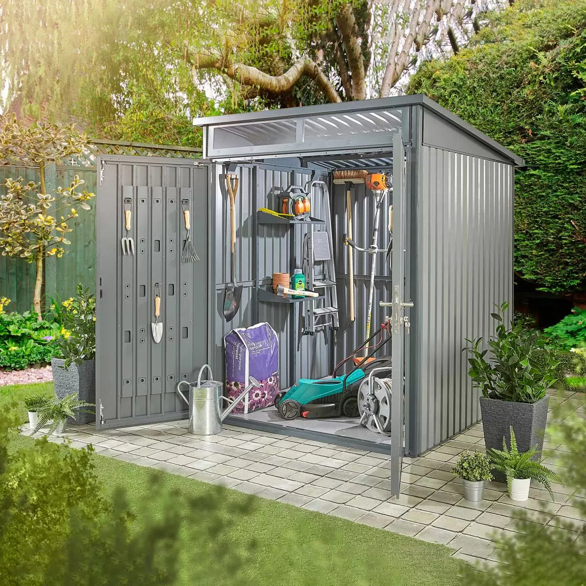 Stone Garden 5ft 11" x 5ft 11" (1.8m x 1.84m) Two Door Steel Shed