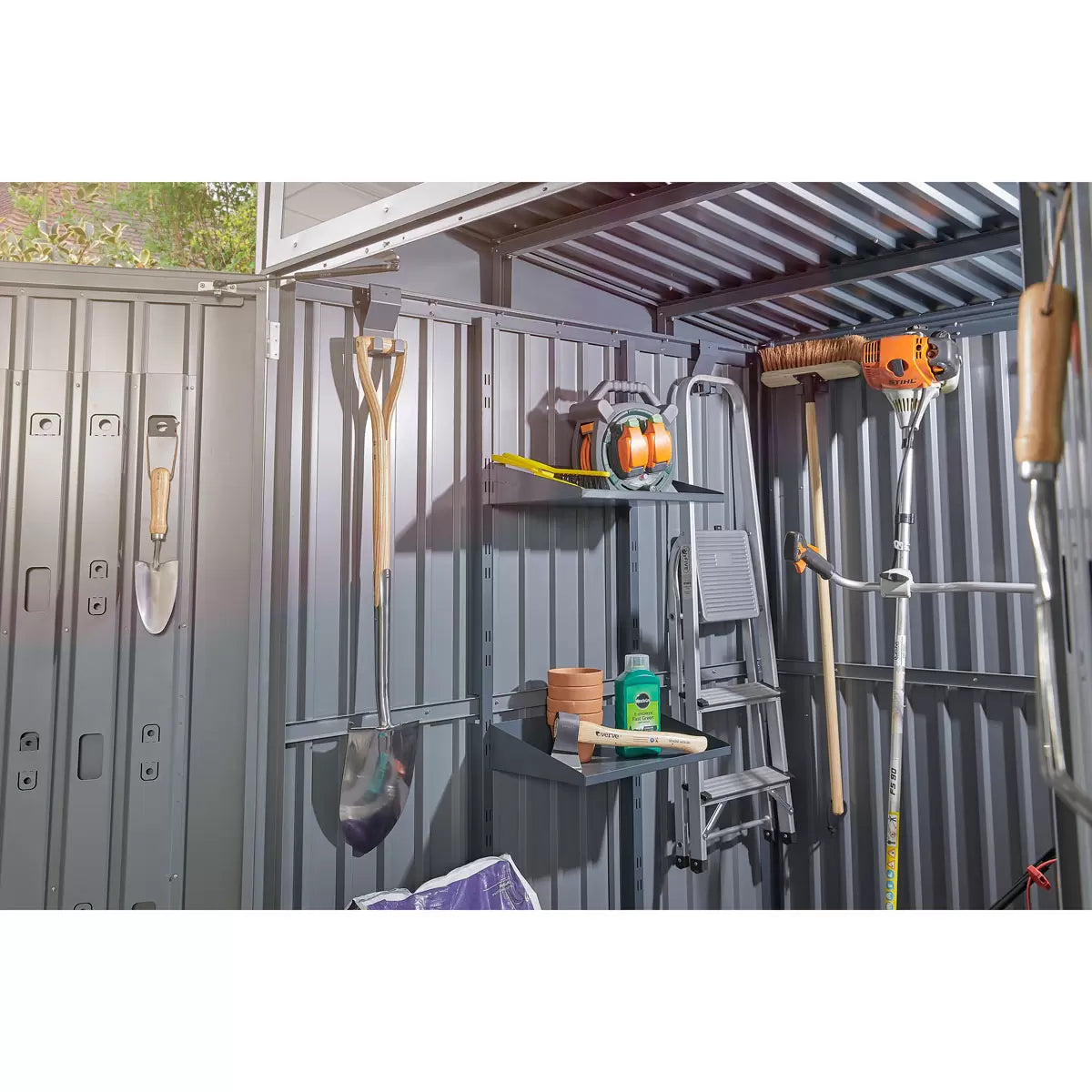 Stone Garden 5ft 11" x 5ft 11" (1.8m x 1.84m) Two Door Steel Shed