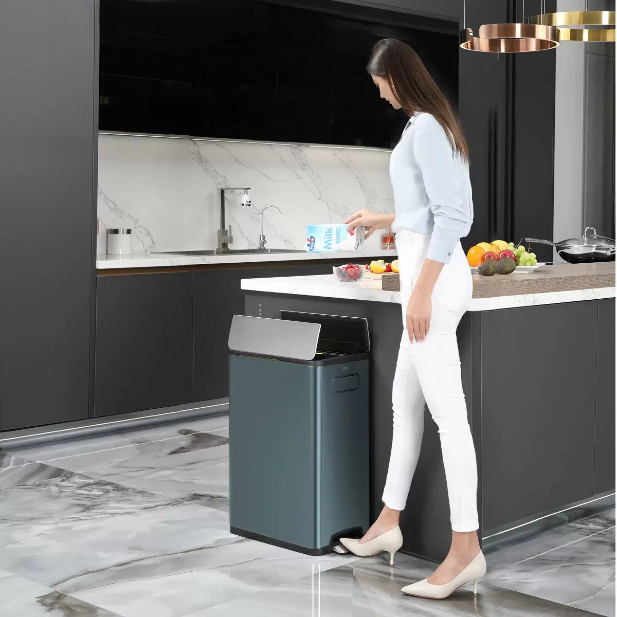 EKO Ecofly 20+20L Stainless Steel Kitchen Bin in Titanium Blue