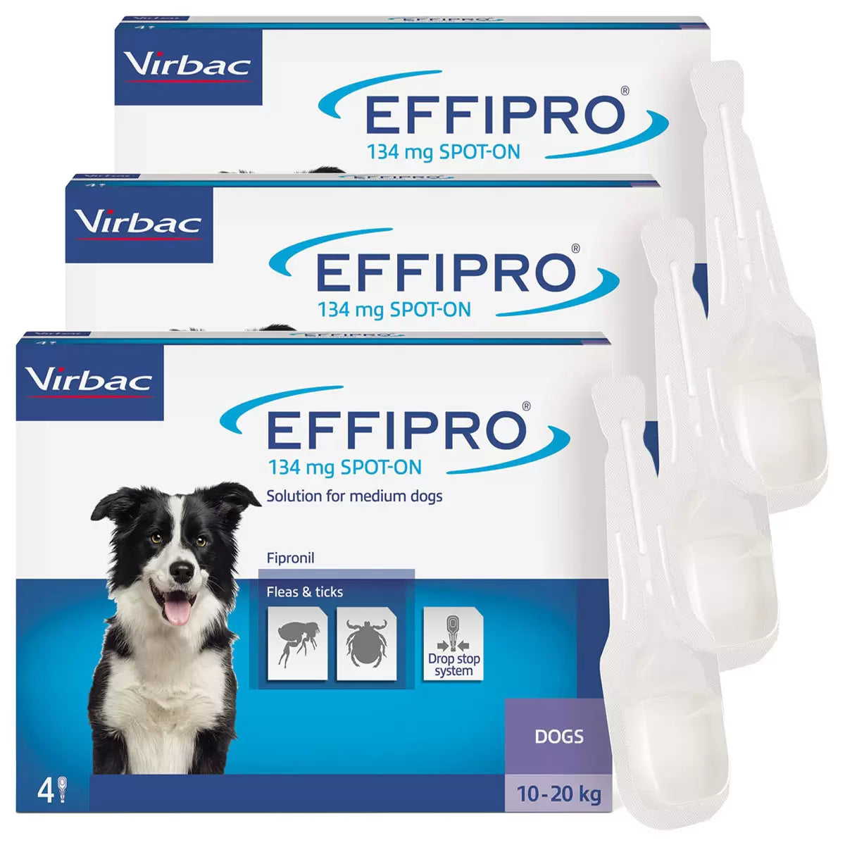 Effipro® Spot-On Flea and Tick Treatment for Medium Dogs (10-20kg), 3 x 4