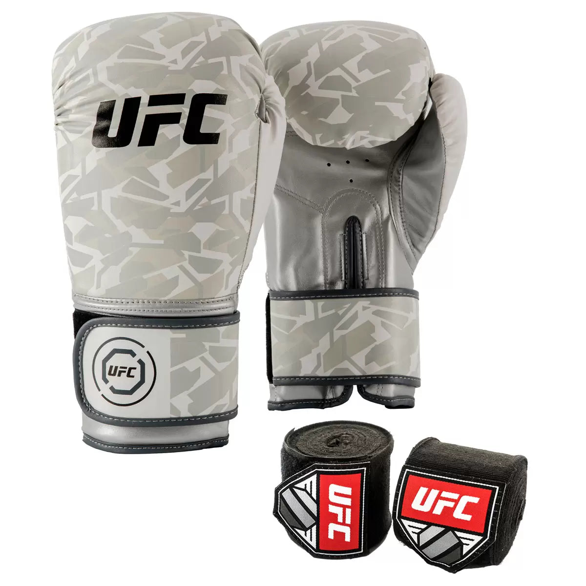UFC Octagon Camo 14oz Boxing Gloves and UFC 4.5cm Hand Wraps