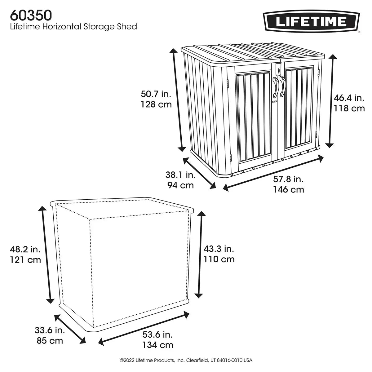 Lifetime 5ft x 3ft (1.5 x 0.9m) Horizontal Wood Look 1, 300 Litre Storage Shed