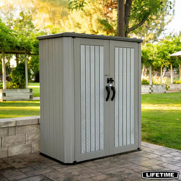 Lifetime 4ft 8" x 3ft 2" (1.47 x 0.97m) Rough Cut Vertical 2,060 Litre Storage Shed with Shelves - Model 60375U