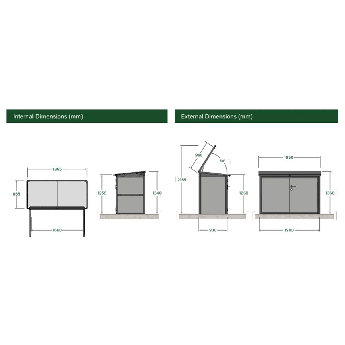 Stone Garden 6ft 5" x 2ft 11" (1.95 x 0.9m) 2, 018 Litre Horizontal Storage Shed