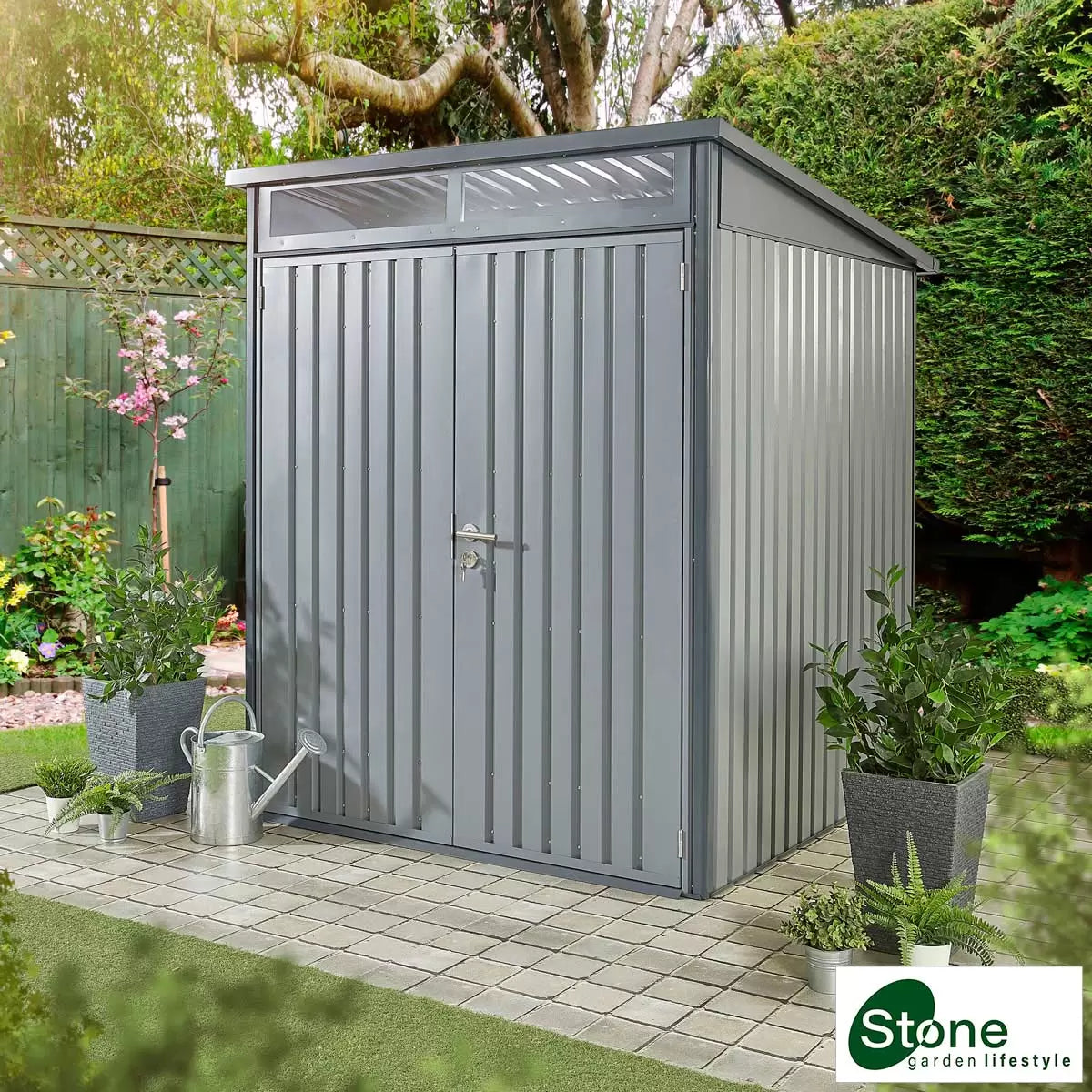 Stone Garden 5ft 11" x 5ft 11" (1.8m x 1.84m) Two Door Steel Shed