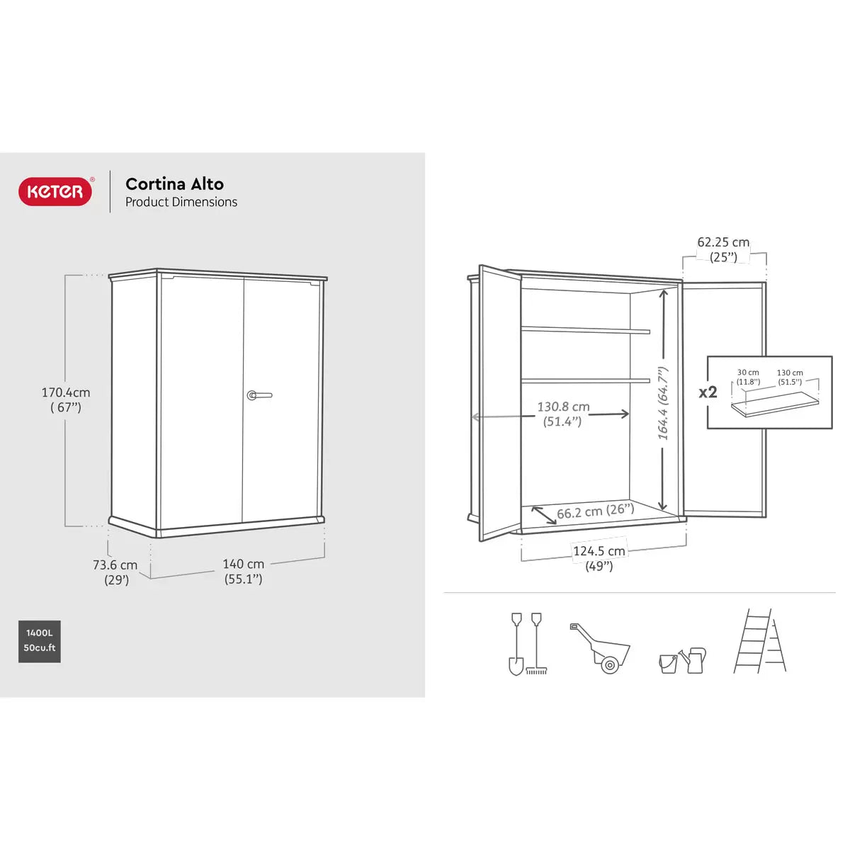 Keter Cortina Alto 4ft 6" x 2ft 4" (1.4 x 0.7m) 1, 415 Litre Vertical Storage