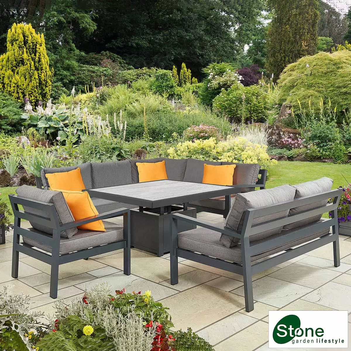 Stone Garden 4 Piece Deep Seating Corner Patio Set with Dual Height Ceramic