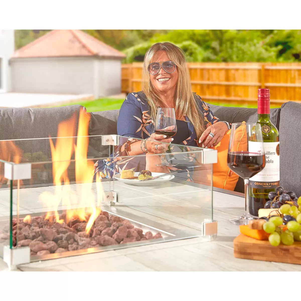 Stone Garden 4 Piece Deep Seating Corner Fire Patio Set in Two Colours