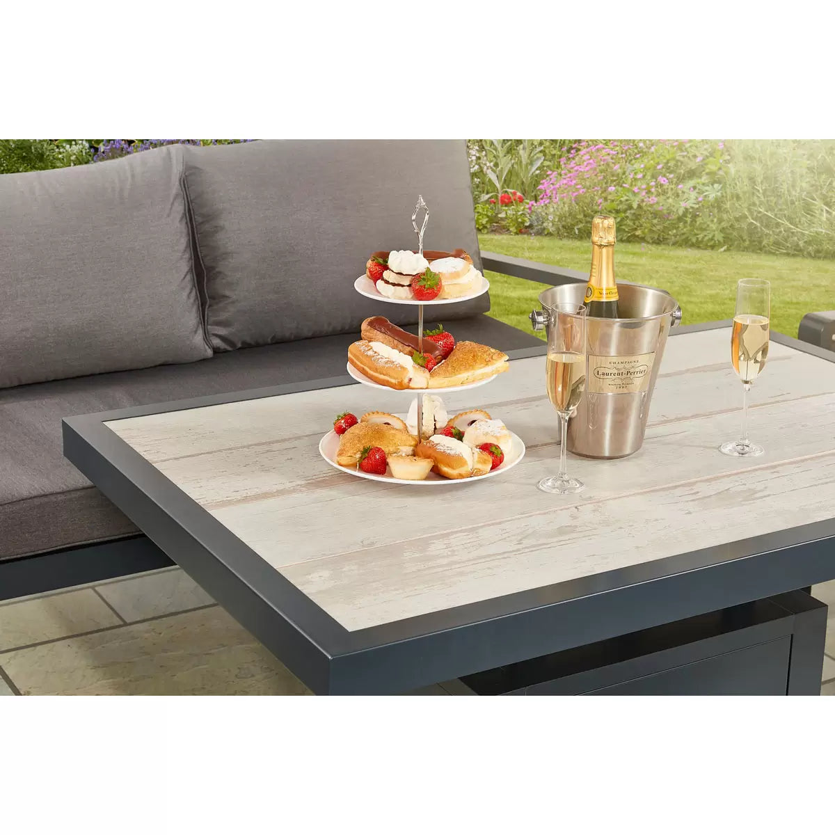 Stone Garden 4 Piece Deep Seating Corner Patio Set with Dual Height Ceramic