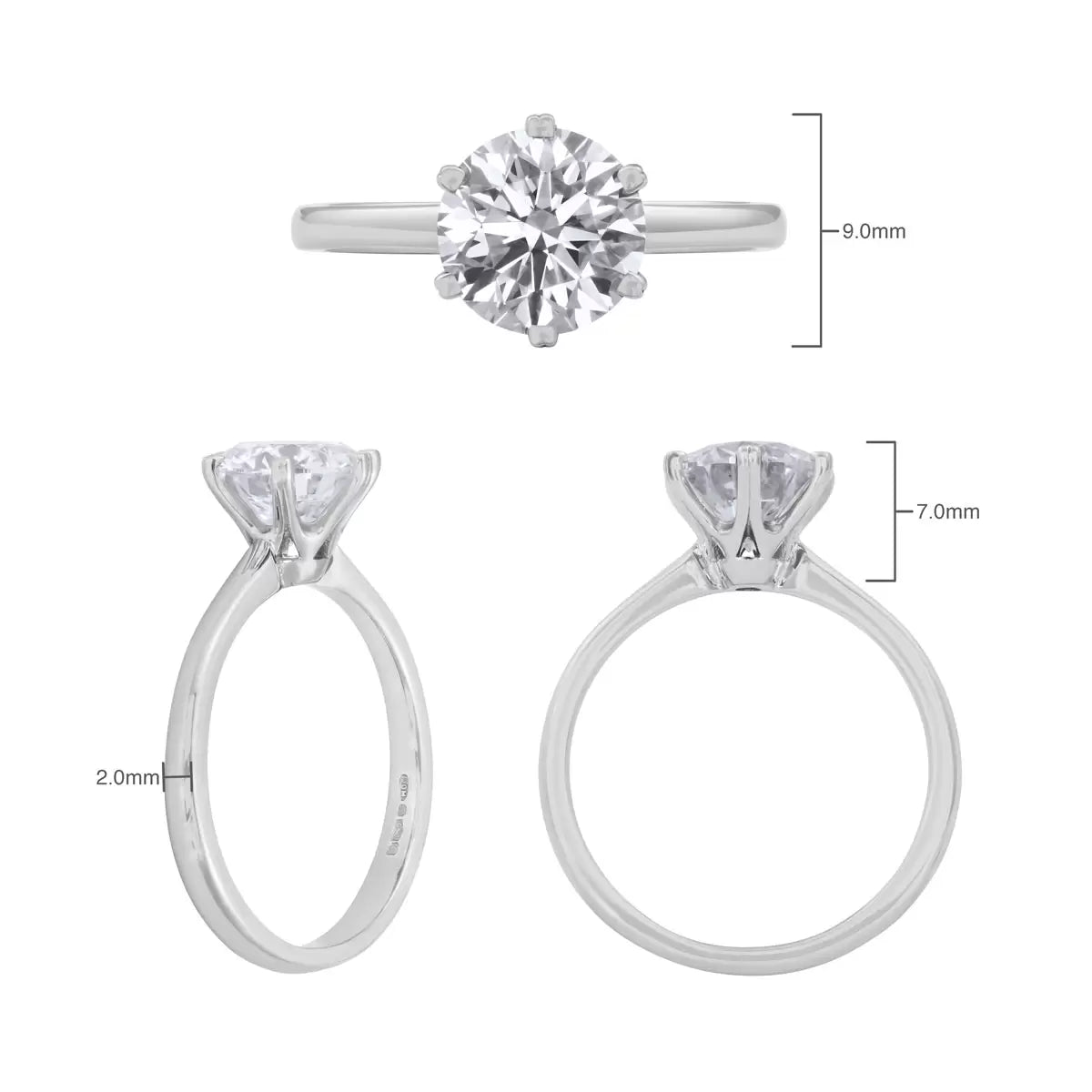 2.00ct Round Brilliant Cut Diamond Solitaire Ring, Platinum
